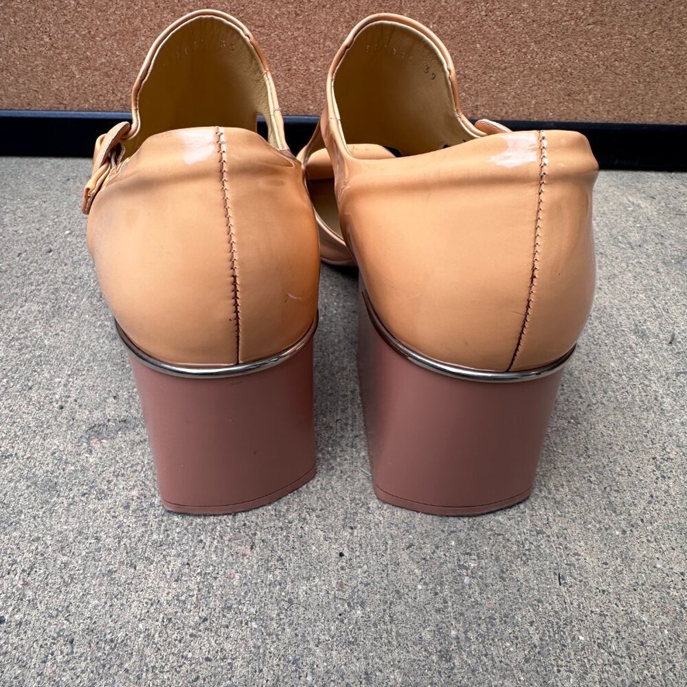 Balenciaga Leather Cutout Patent Leather Peach Orange Block Heel Shoe Size 39 - Picture 7 of 12